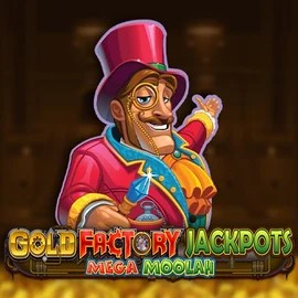 Gold Factory Jackpots Mega Moolah by Aurum Signature Studios, showcased at dragoniaacasino.com – game logo
